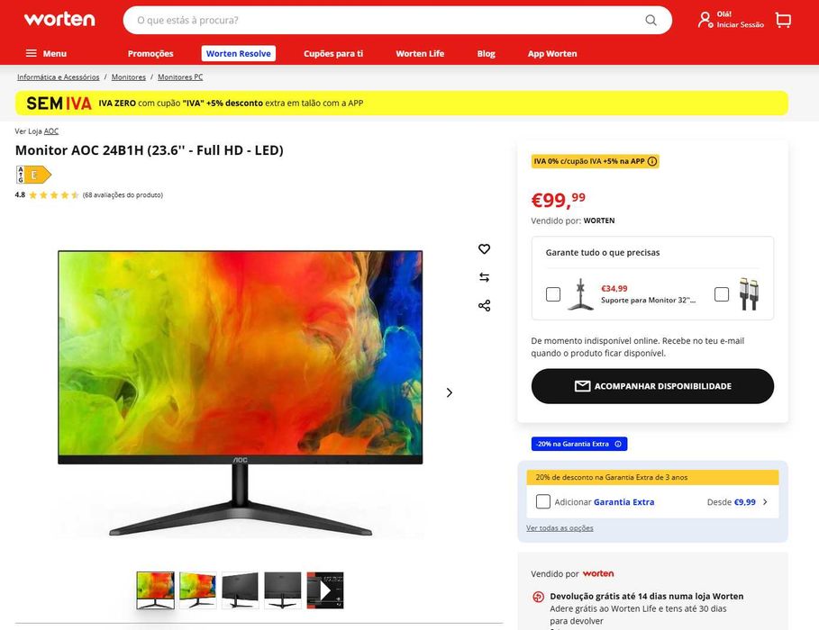 Monitor AOC 23.6'' - Full HD - LED