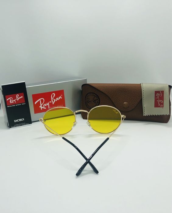 Очки для водителей антифары желтые Ray Ban Round Metal 3448 Gold|Yello