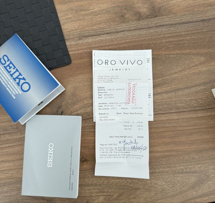 Relógio Seiko + Caixa e Fatura