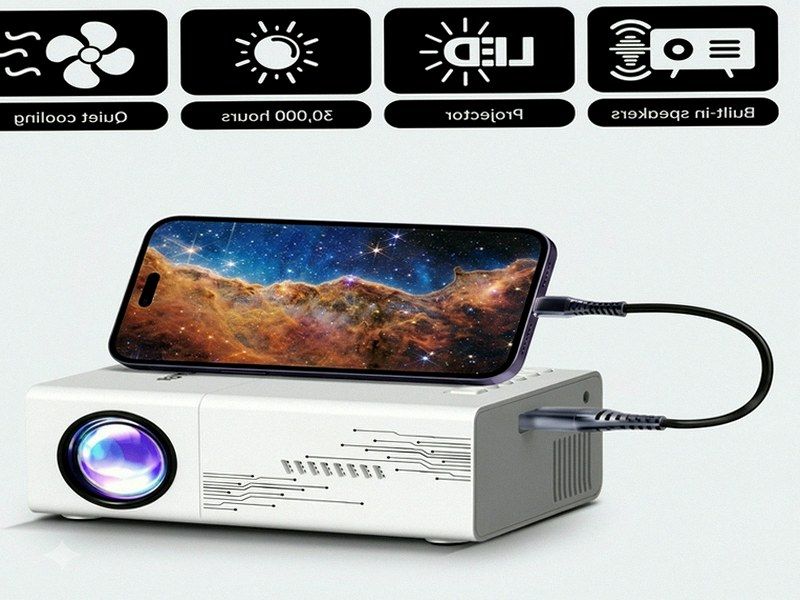 Mini Projetor Portátil — Home Theater com Altifalante, Controlo Remoto