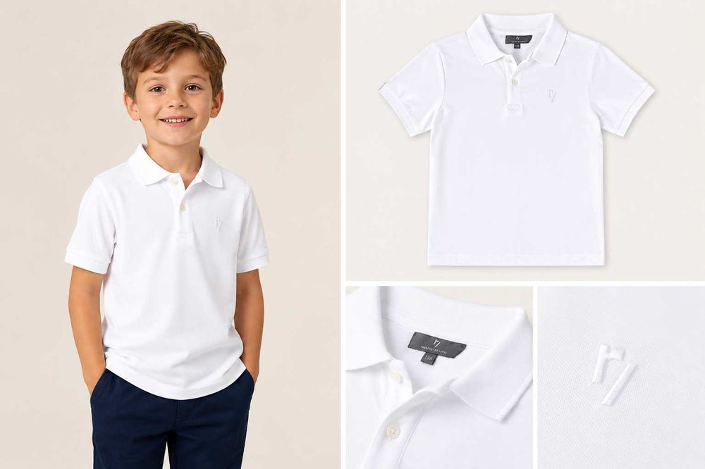 Białe polo chłopięce 140 cm wzrostu; bawełna 100%