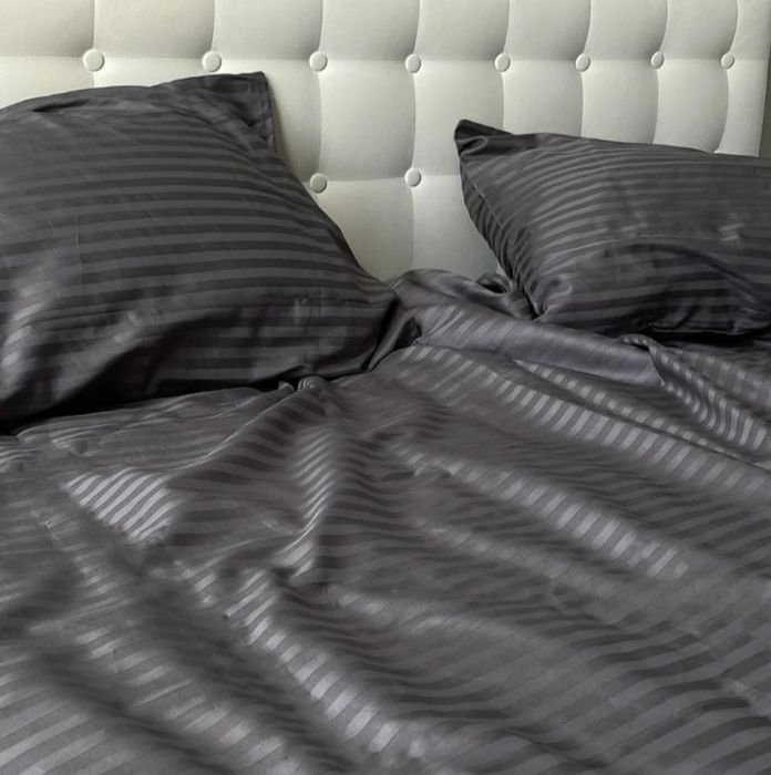 Євро комплект Постільної Білизни Страйп Сатин Graphite 200х220 SPе-8