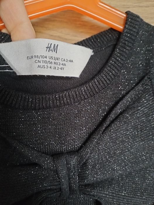 H&M cudna, błyszcząca sukienka czarna dziewczęca, kokardka, r.98/104