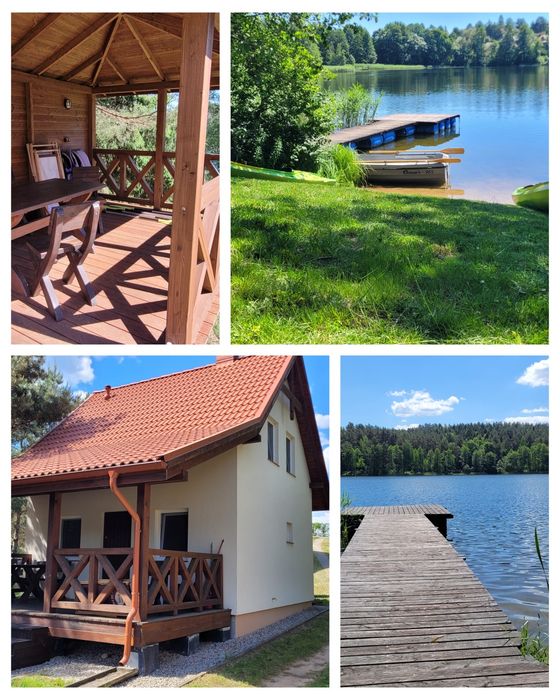 Domek na Mazurach z własną linią Mazury Domki nad jeziorem Noclegi Ełk Prywatna Plaża Łódka Kajaki Pomost Wakacje Wczasy Urlop na Mazurach Last Minute