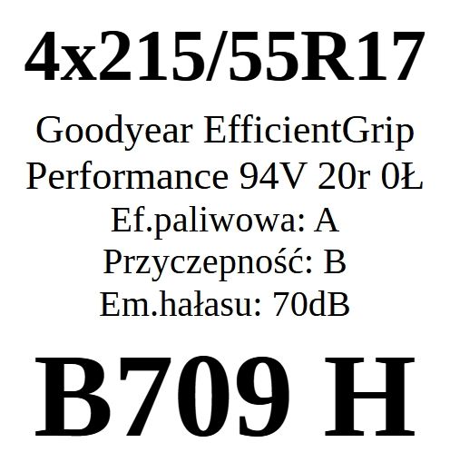 4x 215/55R17 Goodyear EfficientGrip Performance A/B/70dB JAK NOWE