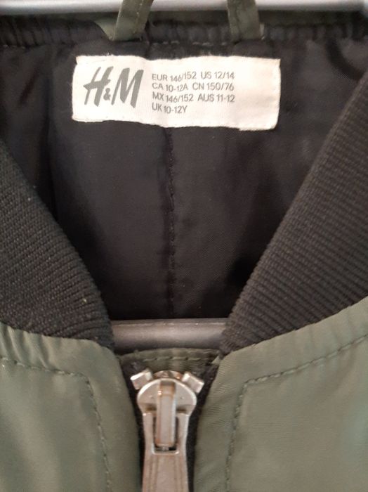 Kurtka bomberka H&M 146/152 STAN IDEALNY zielona 10-12 lat jesień