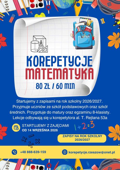 Korepetycje z matematyki prowadzone przez nauczyciela al. T.Rejtana