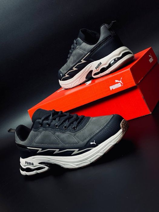 Хит на весну! Кожаные кроссовки Puma/ мужские кроссовки Пума серые