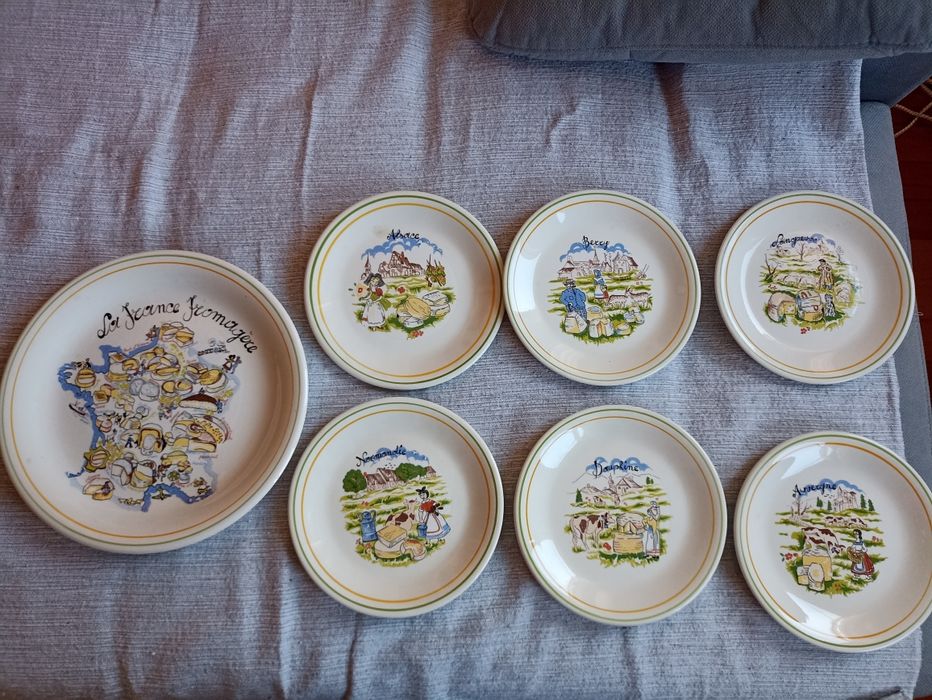 Conjunto de 7 pratos de servir queijo inspiração Normandia França