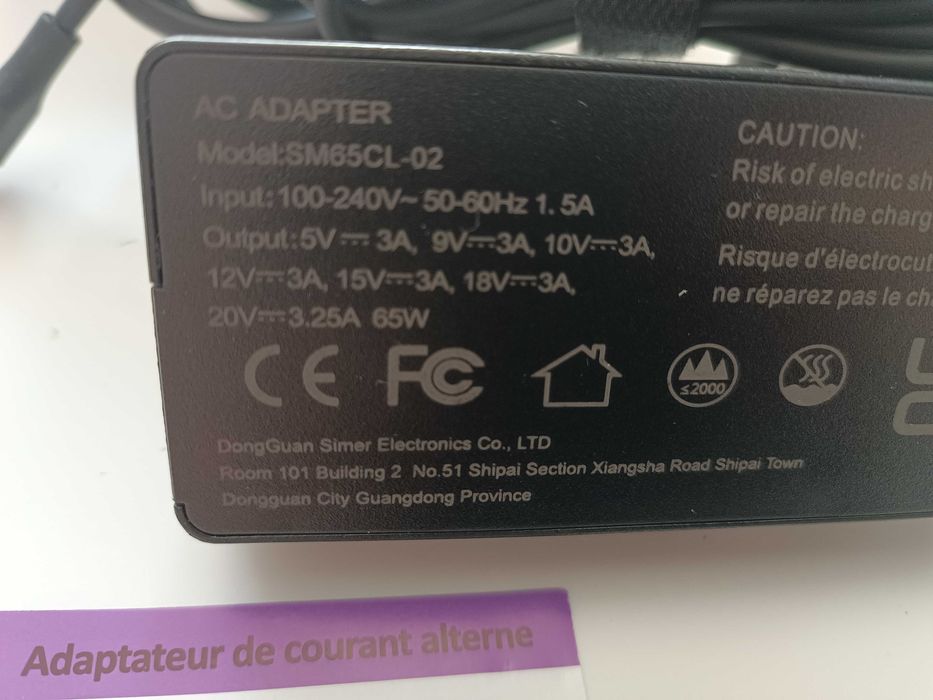 Kabel do ładowania laptopa (wejście C) 65 W 45 W