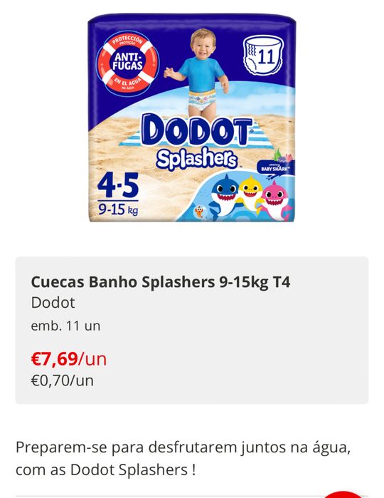 Dodot Splashers Fraldas natação praia piscina 9-15 kg tam 4-5