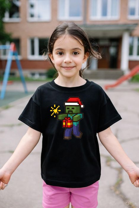 Koszulka dziecięca czarna – Świąteczne minecraft prezent święta 128