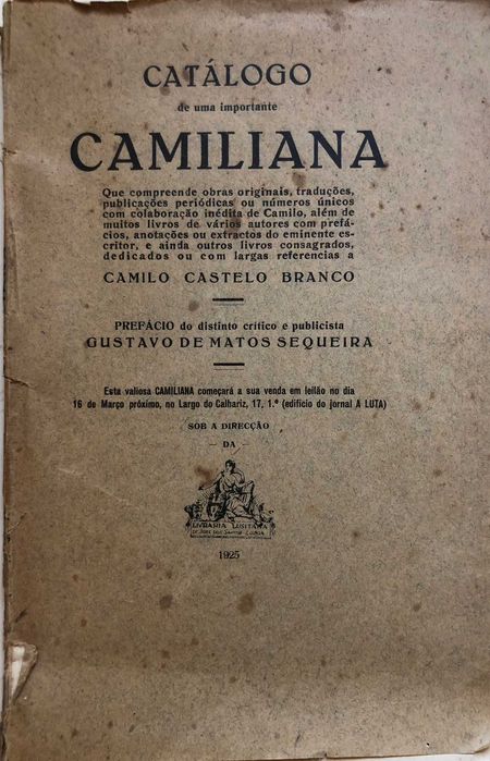 Catálogo de uma importante Camiliana - José dos Santos