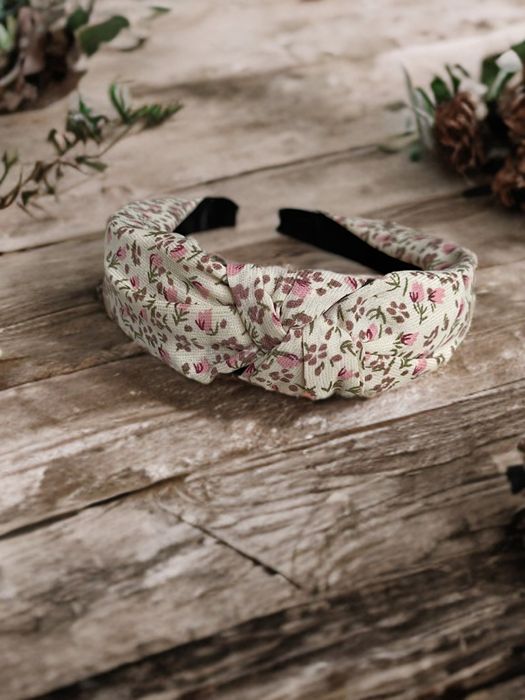 Opaska do włosów Boho/Vintage z tkaniny elegancka, Floral/Beige Creme