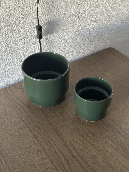 Conjunto vasos cerâmica verde 15 e 20cm - H&M Home