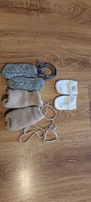 Zestaw rękawic, rękawiczki, beżowe, białe, szare, ze sznurkiem