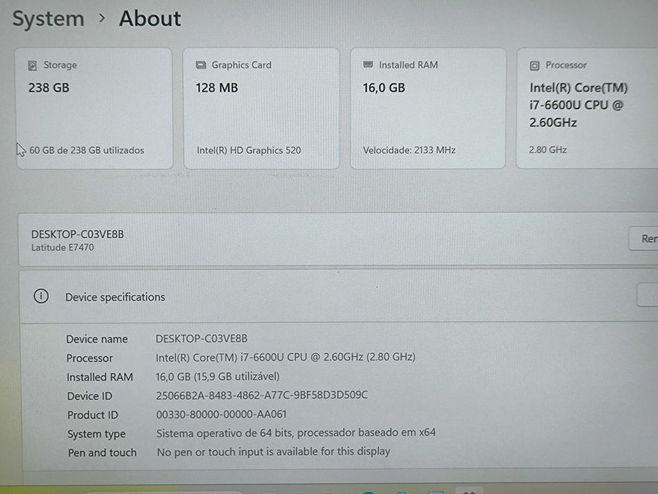 DELL Latitude E7470 i7 ssd 256GB 16GB RAM FullHD # Bateria NOVA