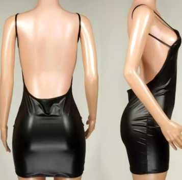 Vestido Clube Preto – Couro Falso Sem Costas Bodycon Apertado – NOVO