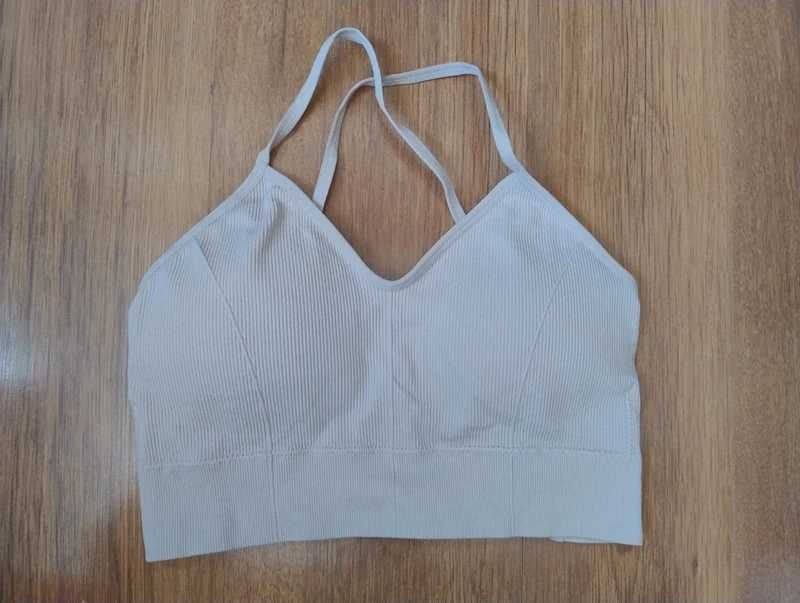 Prążkowany Biustonosz Bralette z Odkrytymi Plecami – Beige / Nude