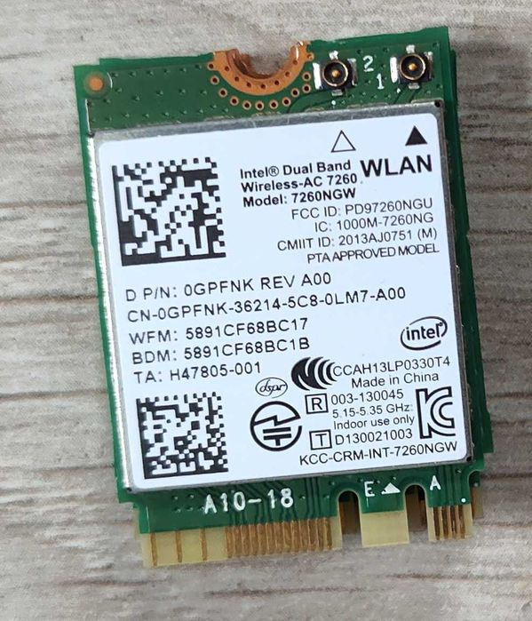 Wi-Fi Intel AC7260, AC7265, 8260, 8265, 9560, AX200, AX201, Apple
