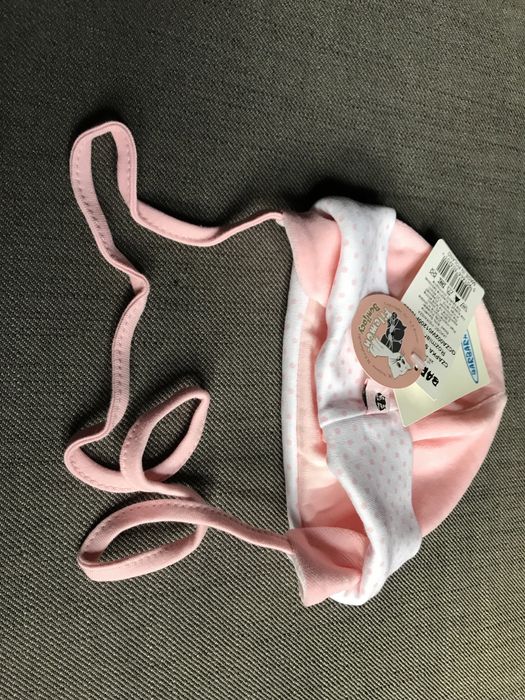 Czapeczka niemowlęca 38-40 cm wiązana na uszy nowa Barbaras różowa