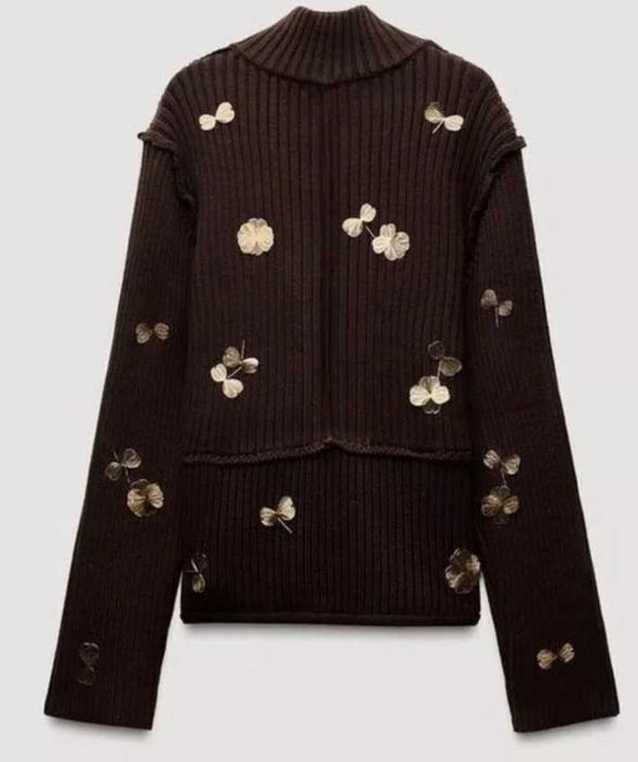 Zara kardigan ze złotymi detalami. kwiatkami, kwiatami 3D L XL