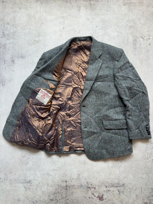 Винтажный серый шерстяной пиджак Harris Tweed оригинал Размер М