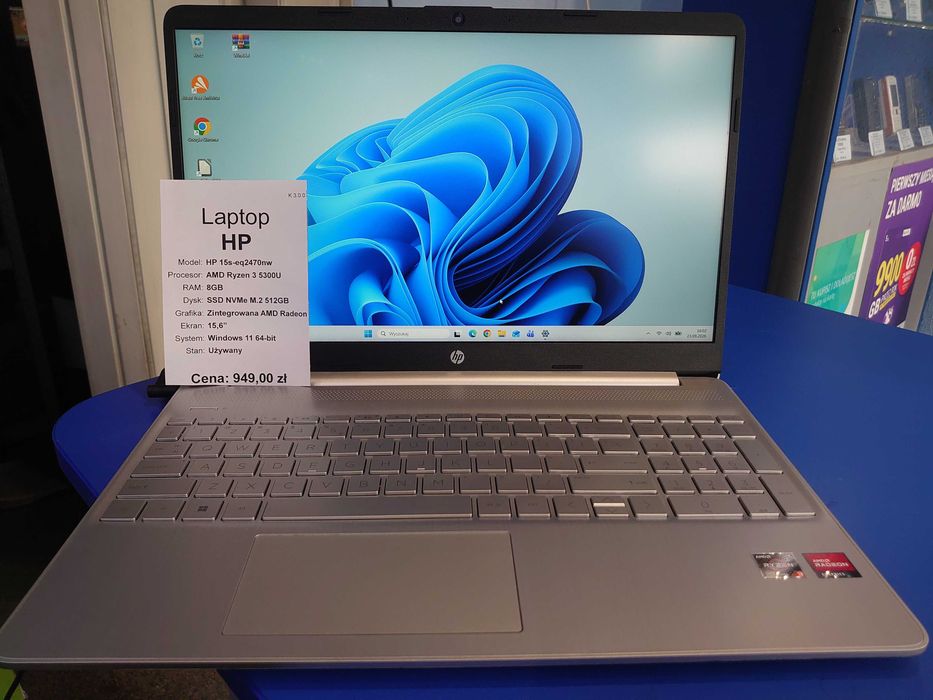 Laptop HP 15s-eq2470nw Ryzen 3 5300U 8GB RAM 512GB SSD  - stan bardzo dobry