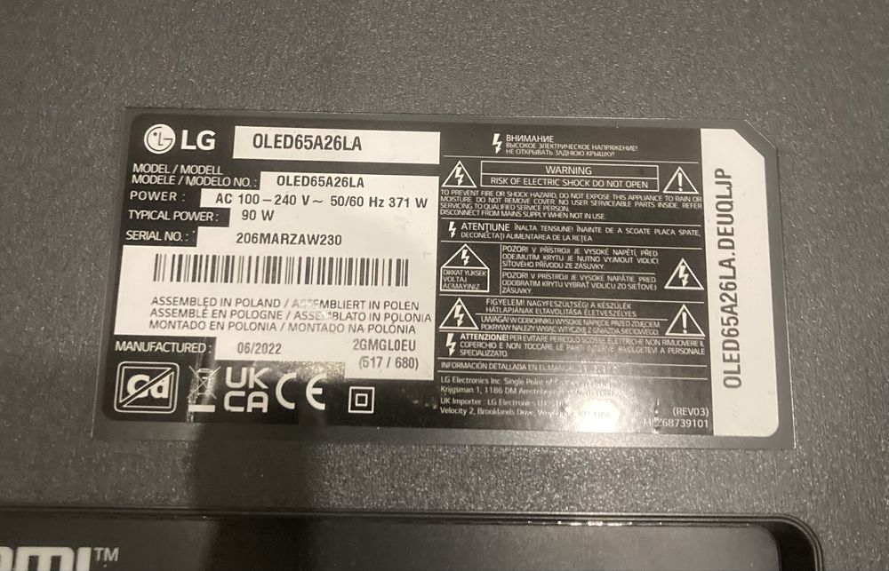 Tv LG oled 65 avariada