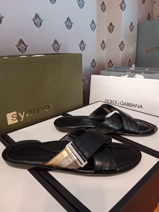 Кожаные шлёпанцы - тапки Dolce Gabbana  оригинал