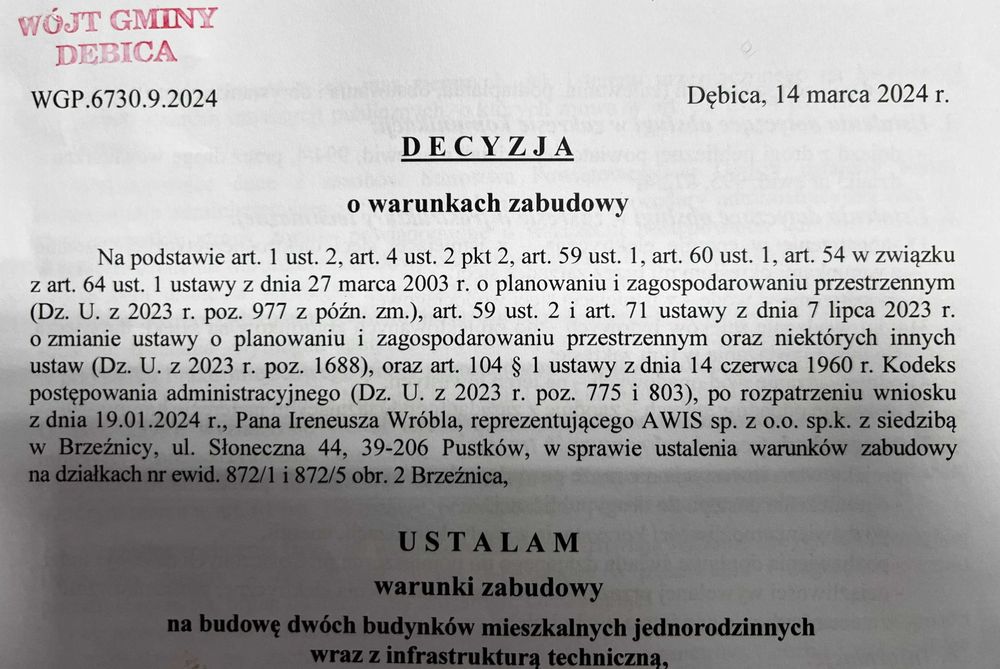 Działka budowlana w Brzeźnicy ul. Paskowa z WZ na dom.