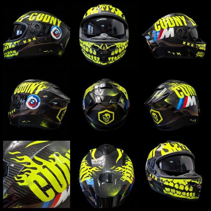 Aerografia , kaski, baki, motocykle; Odzież motocyklo