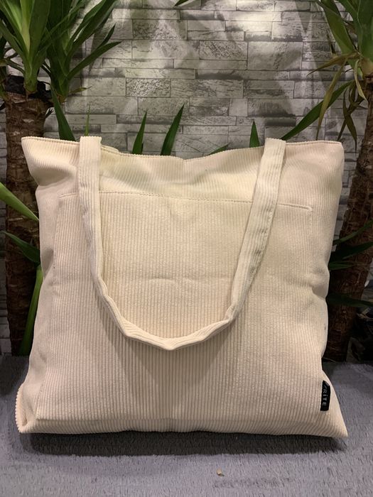 Piękna Sztruksowa Torba Torebka Beż