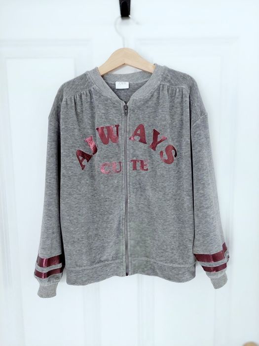 Zara, szary welurowy dres, komplet, bluza na suwak i spodnie r. 134