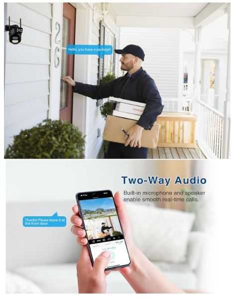 Podwójna kamera Wifi 2x3MP, śledzenie ruchu, 3K, kolor czarny