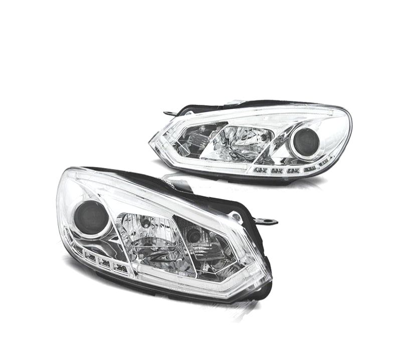 FAROIS FRONTAIS VOLKSWAGEN VW GOLF 6 08-12 TUBE LIGHT FUNDO CROMADO