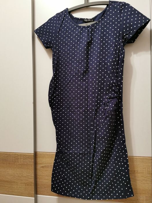 Tunika sukienka ciążowa granatowa w białe groszki r. M