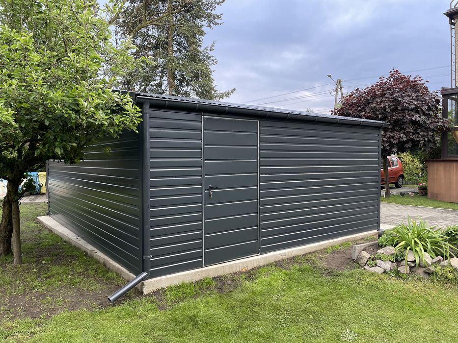 Garaż blaszany 6x5 grafit, antracyt. PROFIL OCYKOWANY.