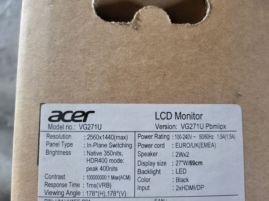 Monitor Gamingowy Acer nitro 27cali WQHD 2K 2560x1440p 144 HZ/Vesa/DOW