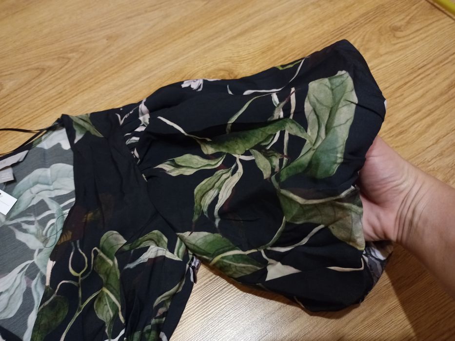 Sukienka midi maksi kwiaty baloniasty rękaw 36