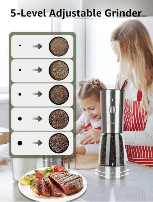 Електричні млинки для солі та перцю Moriank з нержавіючої сталі 150грм