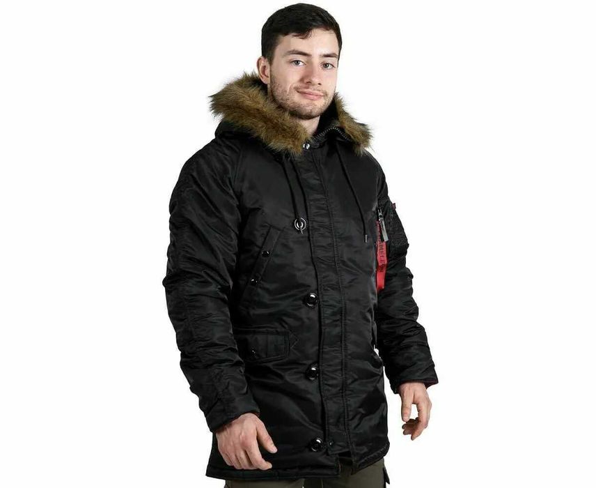 Męska kurtka zimowa Alaska Slim Fit N-3B czarna i oliwkowy