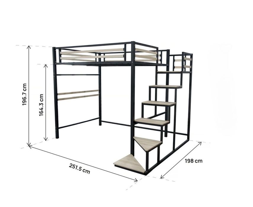 Cama alta em metal com escada
