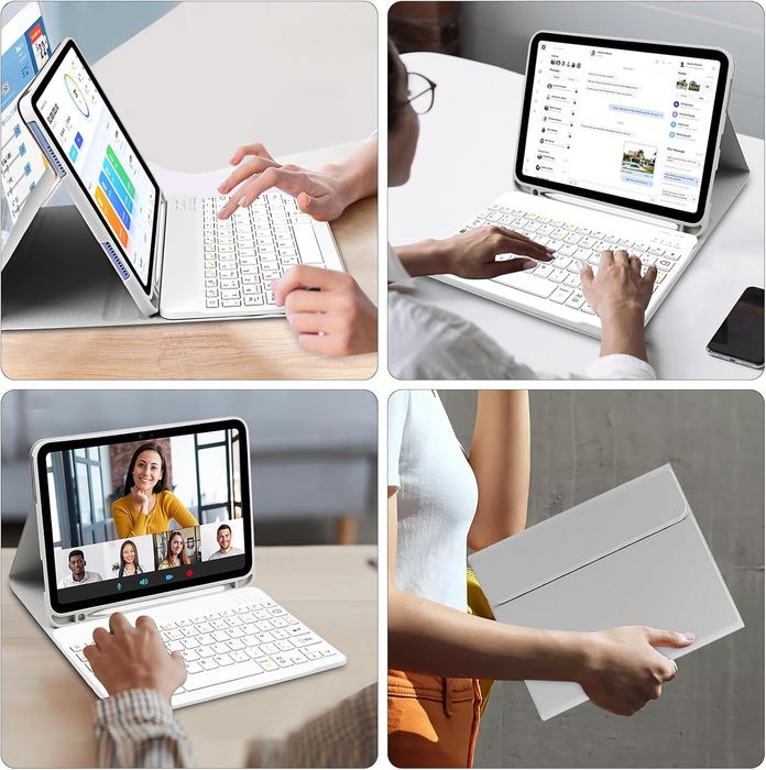 Etui z klawiaturą ipad 10 generacji a16 bluetooth szaro białe