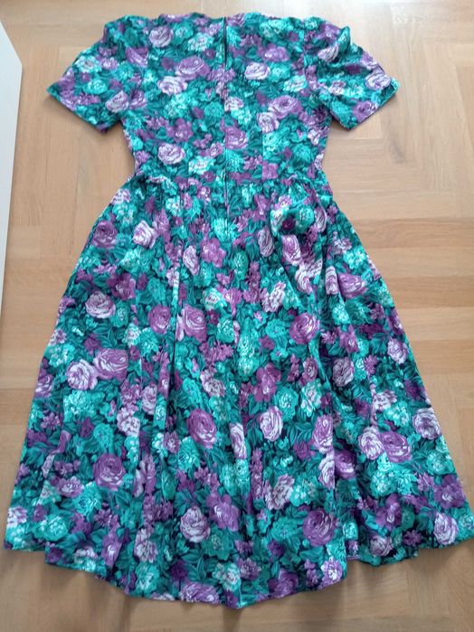 E.D. Michaels Petites sukienka szmaragdowa fiolet róże vintage rayon