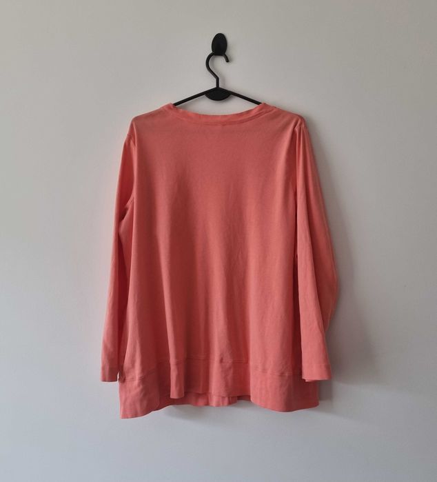 Damska różowa bluzka z długim rękawem oversize dekolt v longsleeve