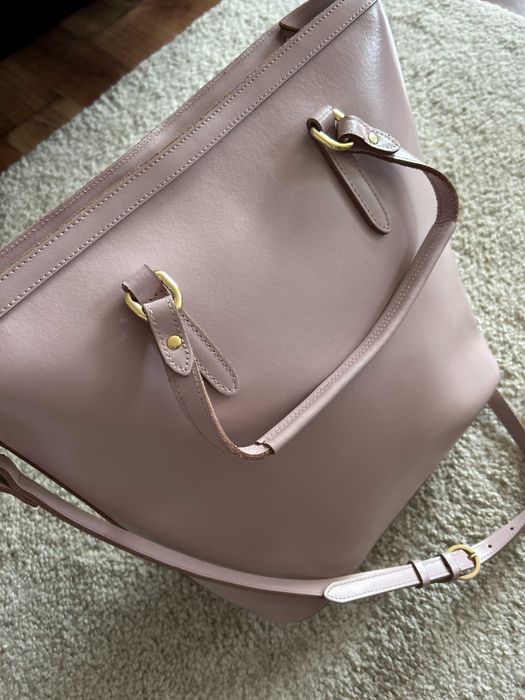 Torebka shopper Batycki skórzana pudrowy róż