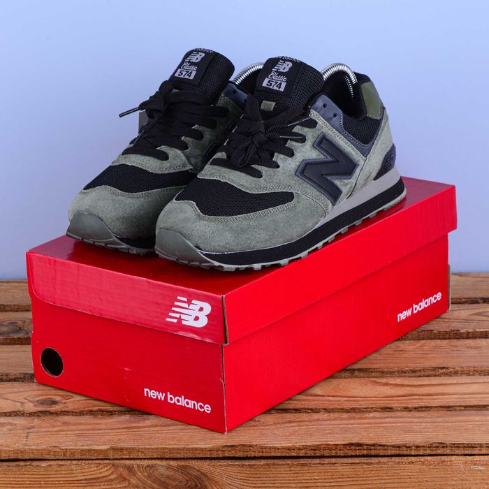 (2382) Акція! Кросівки New Balance 574 хакі з чорним (41-46) нб NB ню беленс