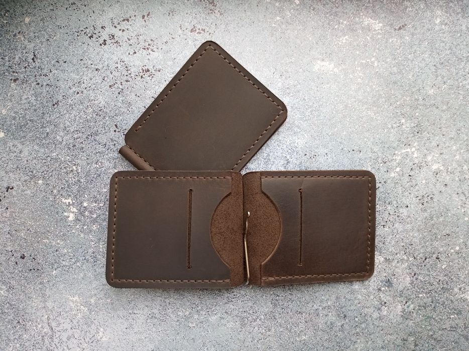 Шкіряний зажим затискач з монетницею прижим для купюр гаманець кошелек