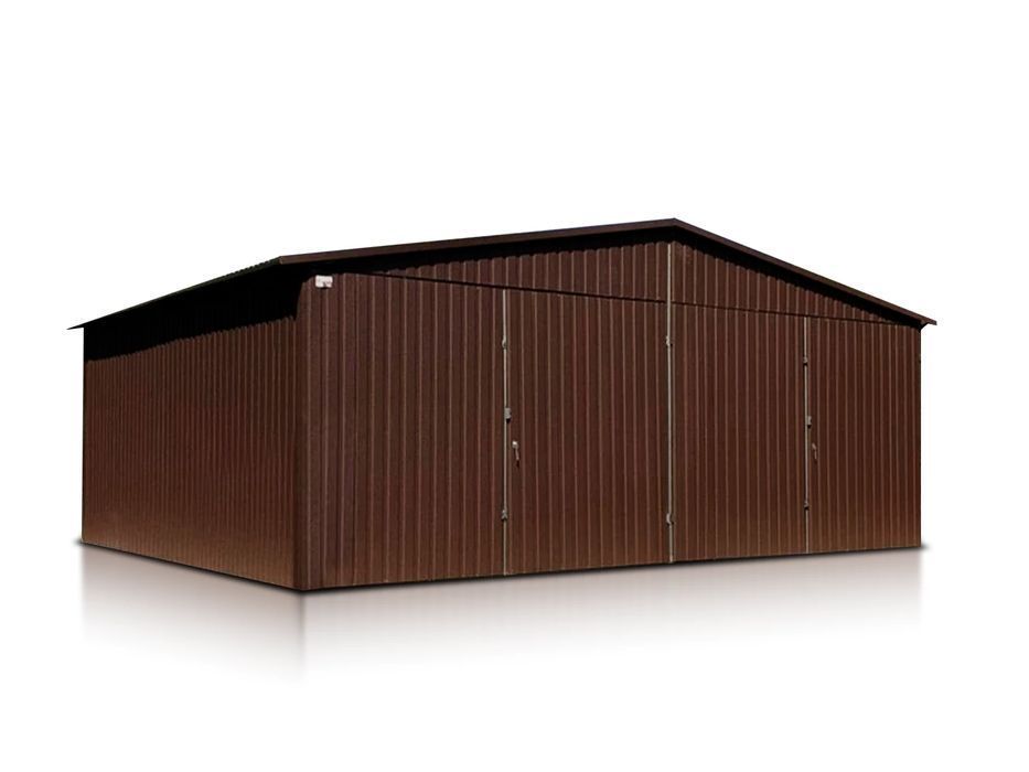 Garaż blaszany dwustanowiskowy6x5m ciemny brąz dach dwuspadowy blaszak